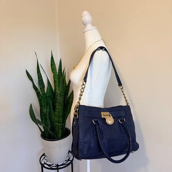 Michael Kors | Navy Hamilton Satchel with Gold Accents - Picture 12 of 12